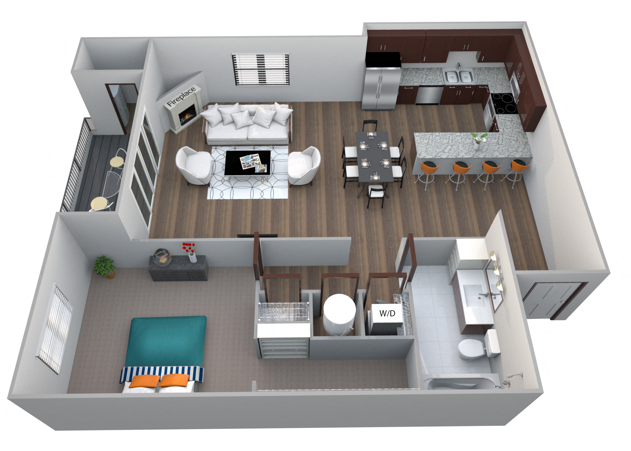 Floor plan for 1 bed, 1 bath, 953 sqft